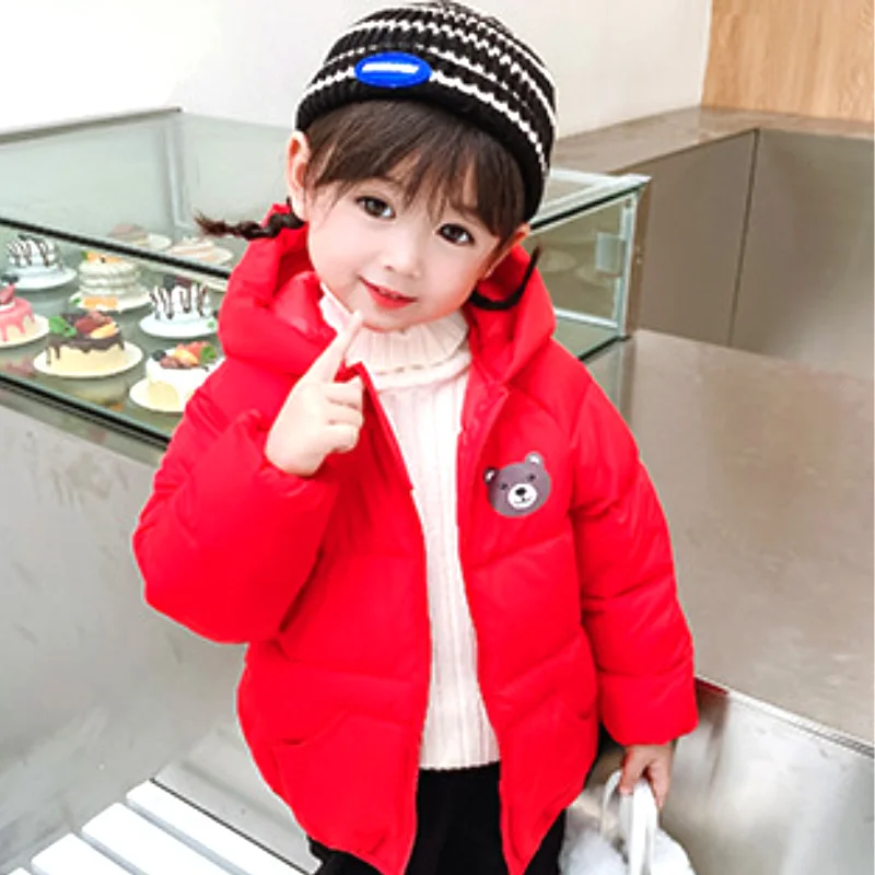 

Winter jacket fashion new bear cartoon printing hooded warm down coat boys girls 0-7 Age Beibei high-quality children's clothing