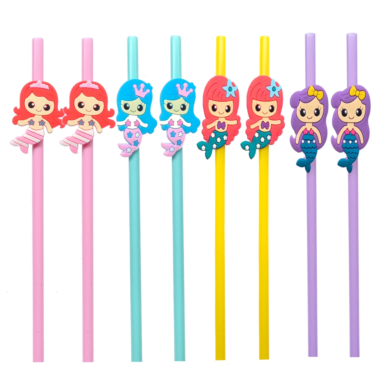 8PCS Mermaid Princess Theme Reusable Straw Plastic Drinking Straws for Little girls party decoration children's birthday gift