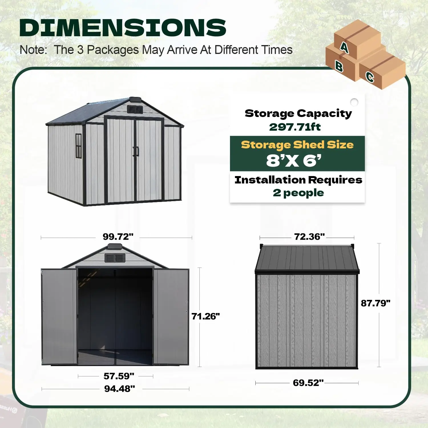8x6 FT Resin Outdoor Storage Shed with Floor, Plastic Garden Tool Shed, Customized view 2