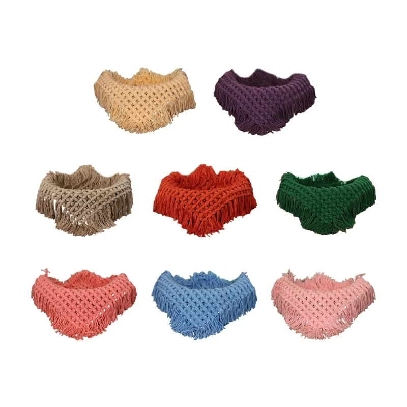 

F62D 55x55cm Newborn Baby Photography Blanket Basket Filler Mohair Knitted Cushion Mat Square Rug Photo Props Tassels Decor