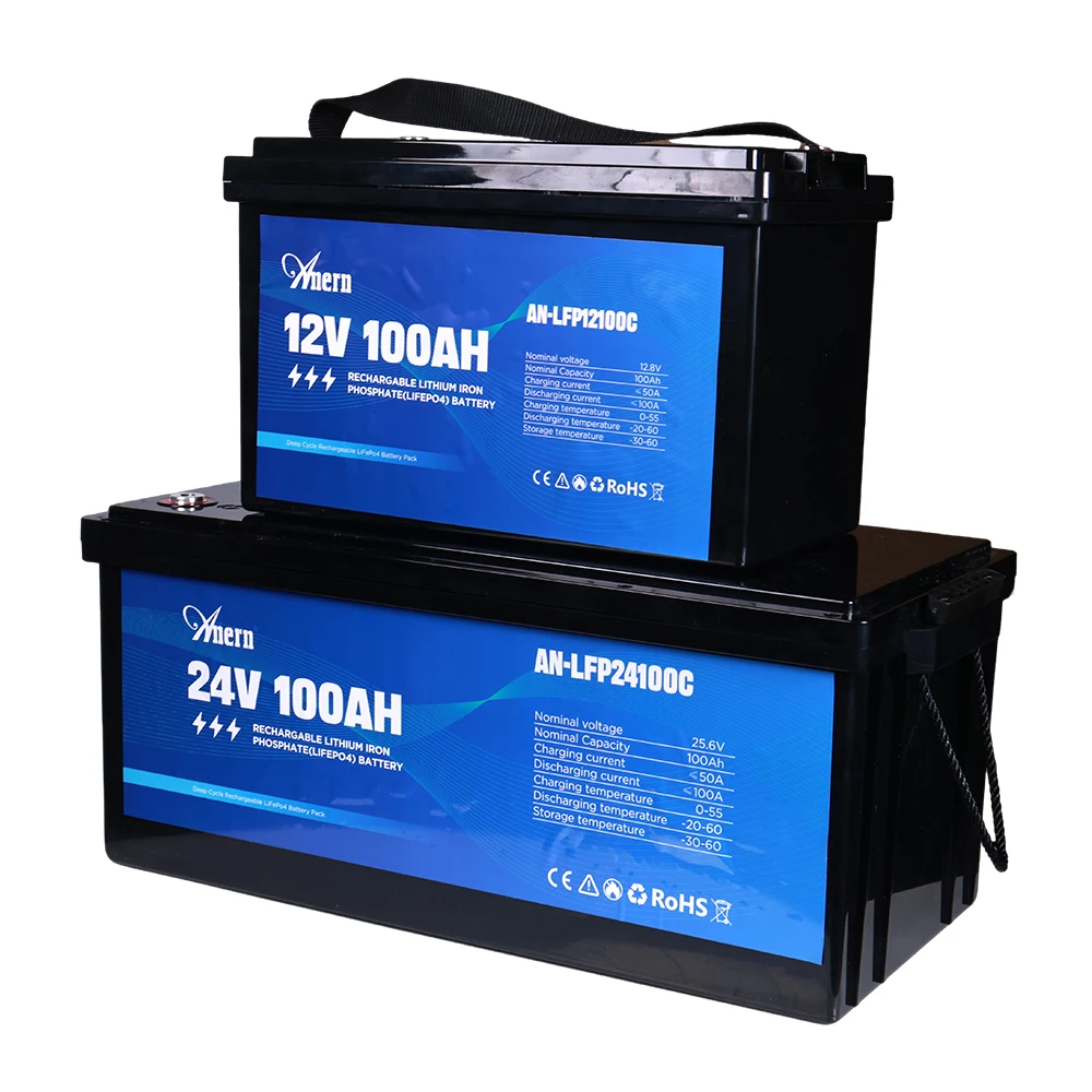 

12V 24V 100AH Rechargeable Lithium lron Phosphate LiFePO4 Battery 1280Wh 2560 Wh Li-ion Battery