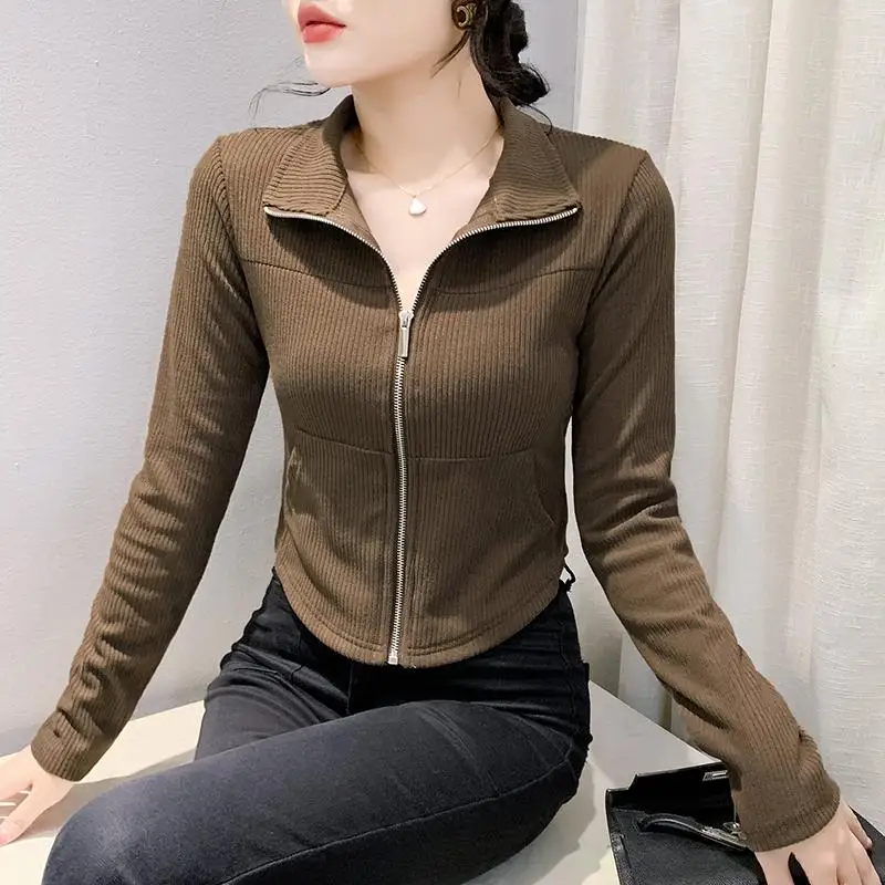 

Верхняя одежда Slim Fit ort, женская осень-зима 2024, новый европейский дизайн, открытый кардиган на молнии, длинный све, модная база irt