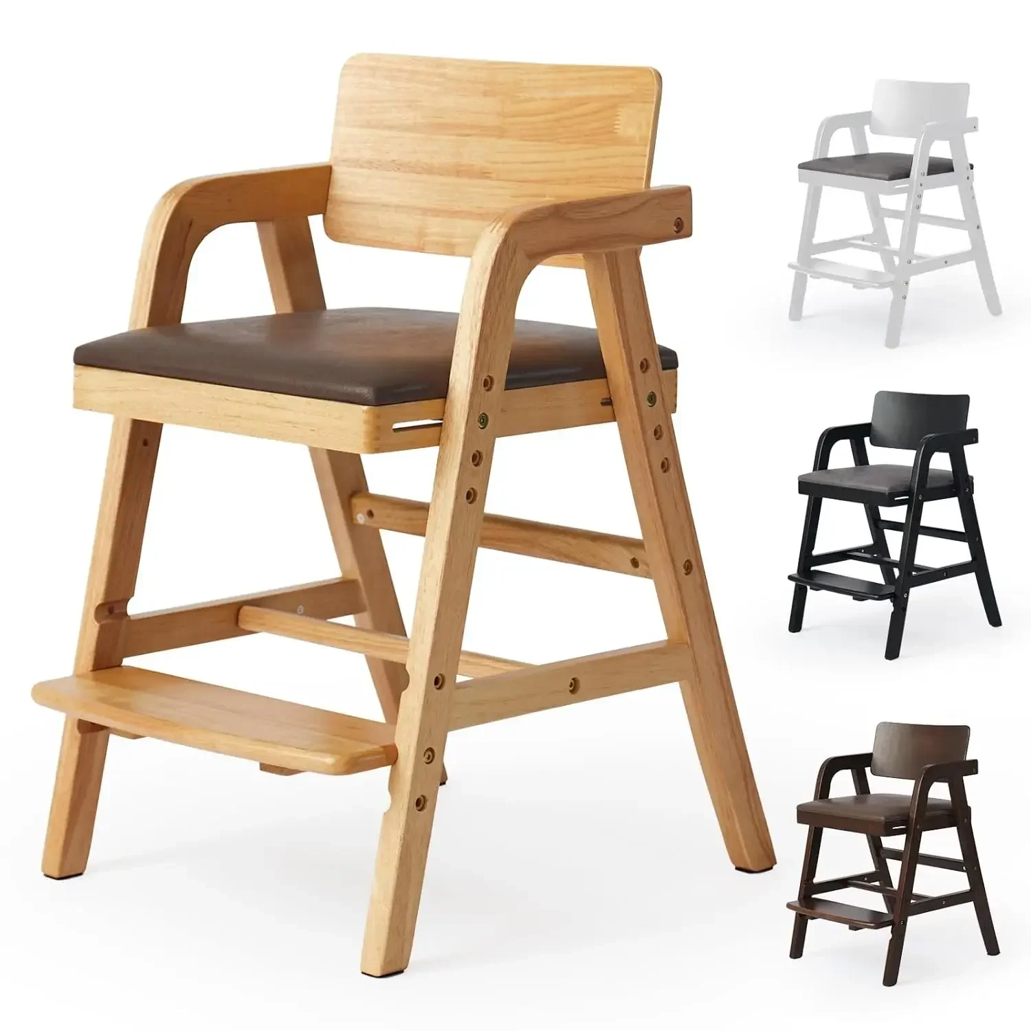 Solid Wood Toddler High Chair Adjustable Baby Feeding Chair Kids Learning Chair Grows With Child For Dining Table Study Mealtime