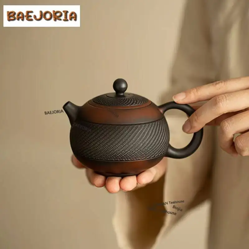 225ml Purple Pottery Jumping Knife Pattern Xishi Teapot Retro Tea Infuser Pot Tea Soaking Kettle With Ball Hole Teaware Ornament
