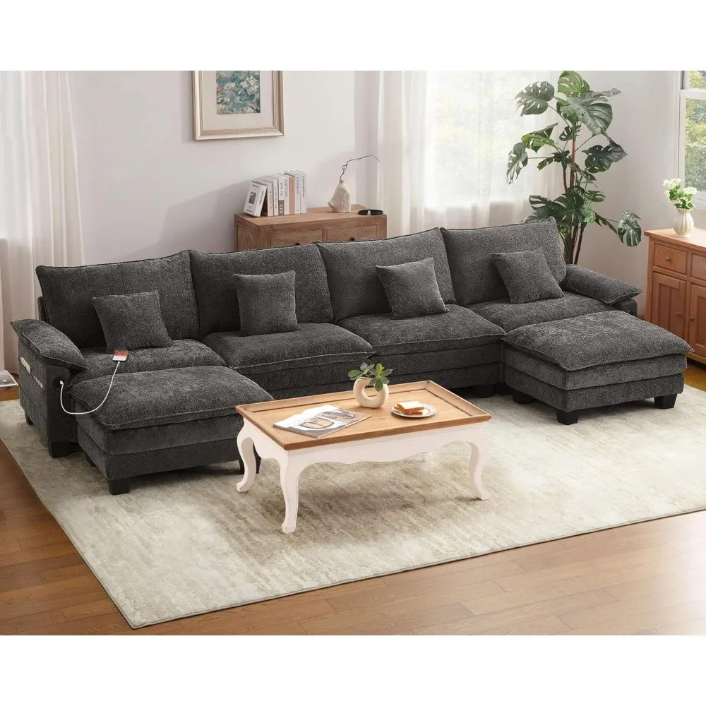 

Modular sectional sofa, L-shaped sectional sofa with movable ottoman, USB, comfortable sectional sofa for living room