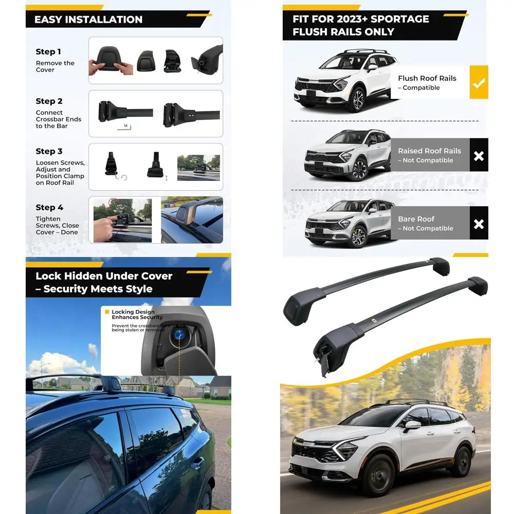 

Запираемые багажные поперечины для крыши или грузовой багажник на крышу для Kia Sportage SX/SX Prestige 2023-2026 (с боковыми поручнями)