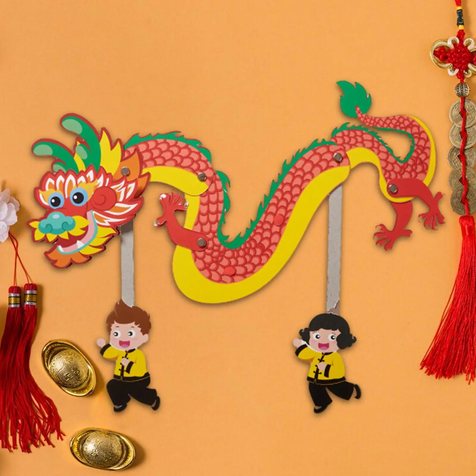 Chinese Paper Dragon Pick Paper Dragon Puppet Set, 3D Chinees Nieuwjaar Dragon Garland Decoratie voor lentefestivalkinderen