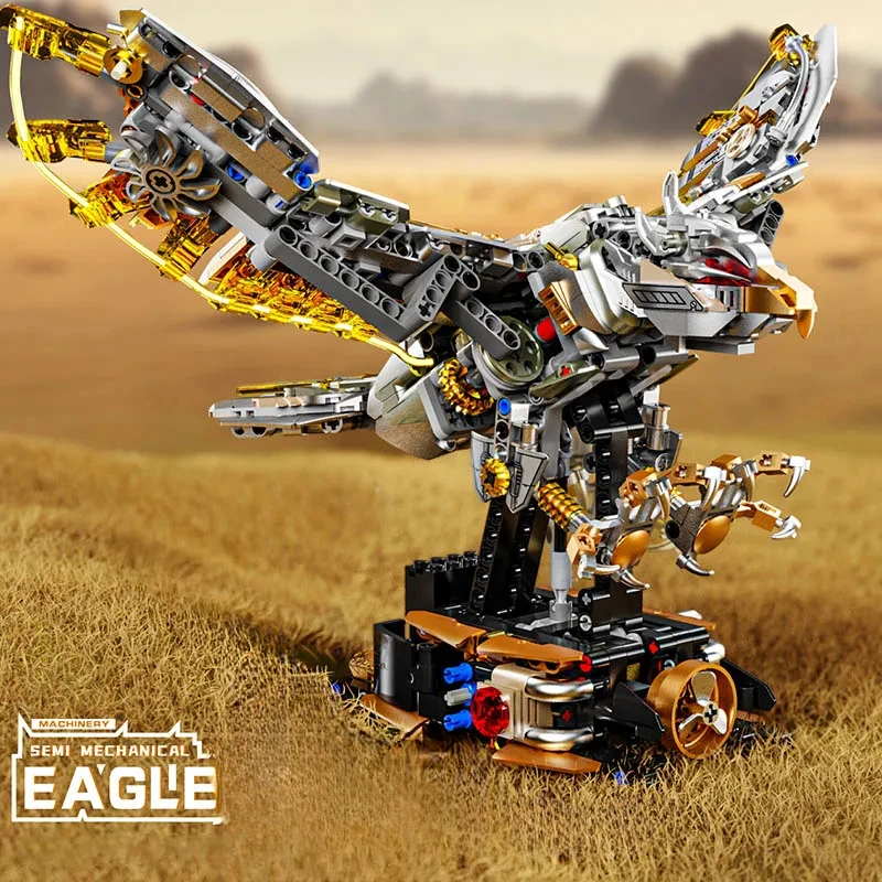 الإبداعية 1168 قطعة الصقور الميكانيكية الحيوان البرية اللبنات مجموعة مع عرض موقف أضواء LED الطوب اللعب هدية للأطفال البالغين