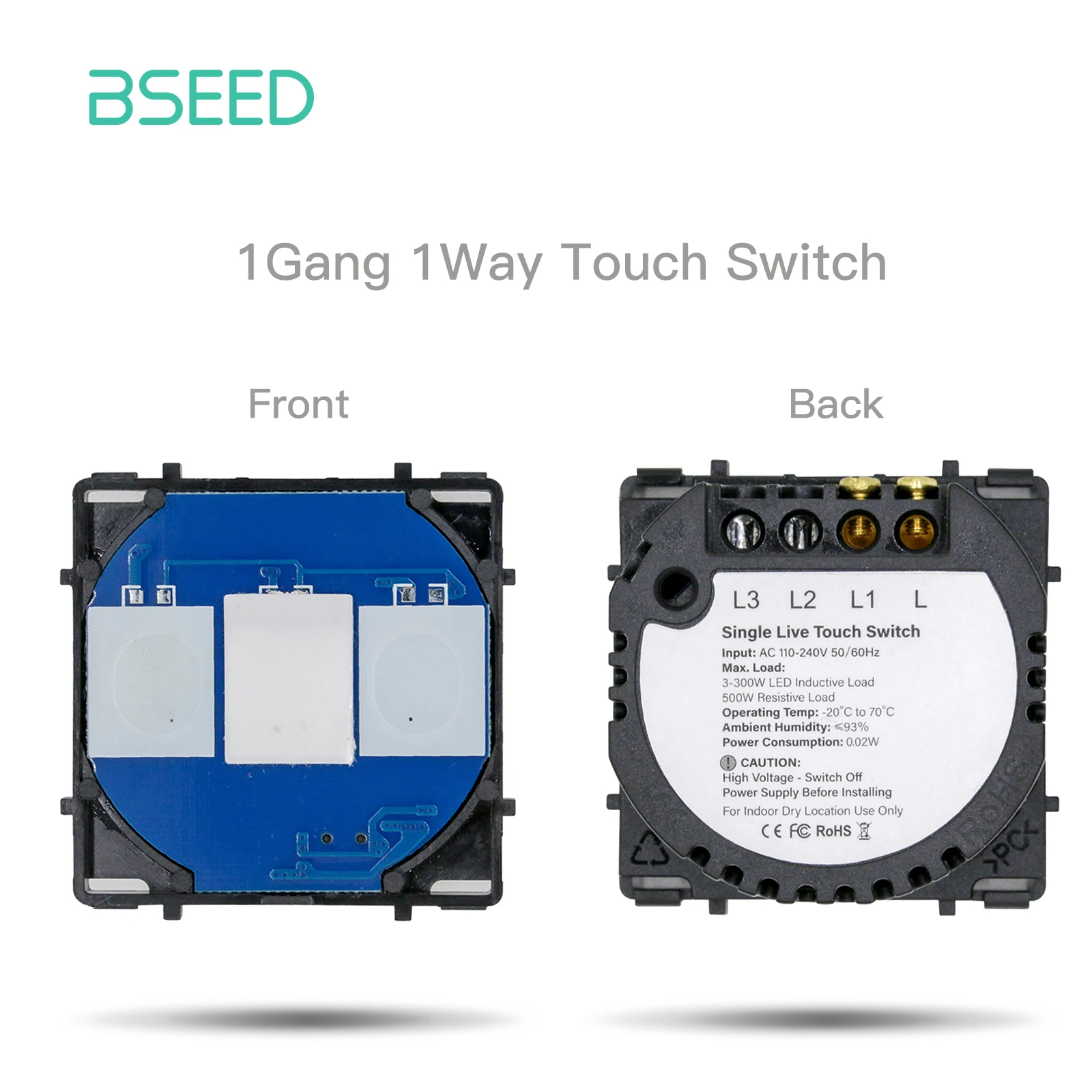 BSEED 1/2/3Gang Wall Touch Switch Function Key The Base Of Light Switches Insert Switch Part Without Glass Panel On OFF 1/2Way