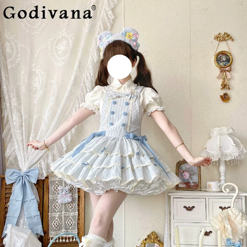 

Original Japanese Kawaii Girls Lolita Dress Summer New Y2K Casual Dress Doll Sense Striped Suspender Dress Vestidos De Mujer