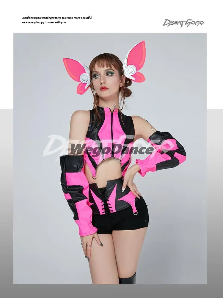 New Sexy Women Rave Functional Racing Gogo Performance Suit Fluorescent Color Blocking Ds Clothing