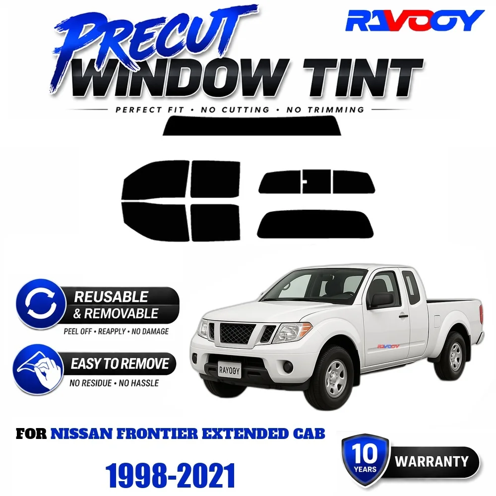 Precut Window Tint, Reusable Removable EPU Film, Custom Fit for Nissan Frontier Extended Cab 1998-2021, UV Heat Protection