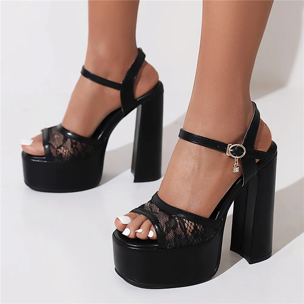 Lace Wedding Shoes Woman Peep Toe High Heels Ladies Rome Ankle Strap Platform Bottom Summer Party Pumps Sandals Tacones Mujer