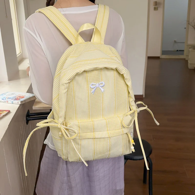 New Striped Backpack Student School Bag Commuter Large Capacity High Appearance Cute Backpack Simple Fresh Style