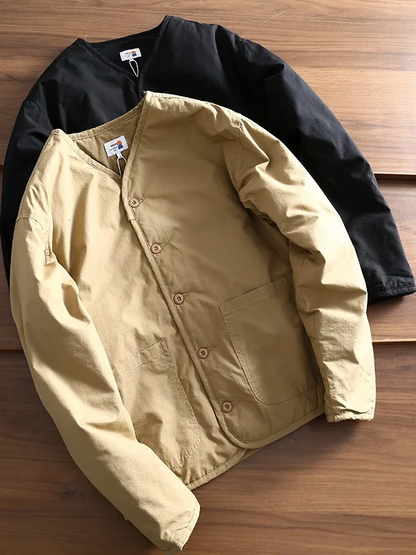 

Мужская повседневная хлопковая куртка Thiened, новинка зимы 2025, в японском ретро-стиле, без подкладки, свободного кроя, теплая, из хлопка