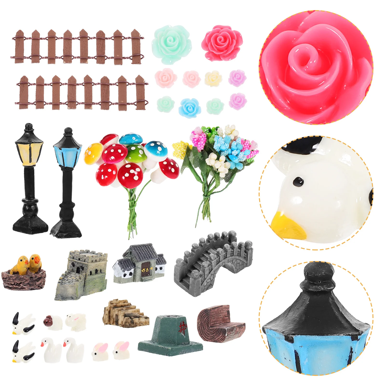 

1Set Miniature Garden Ornaments Kit Resin Crafts Decors Chinese Style Decors for Mini Landscaping and Plant Decorations