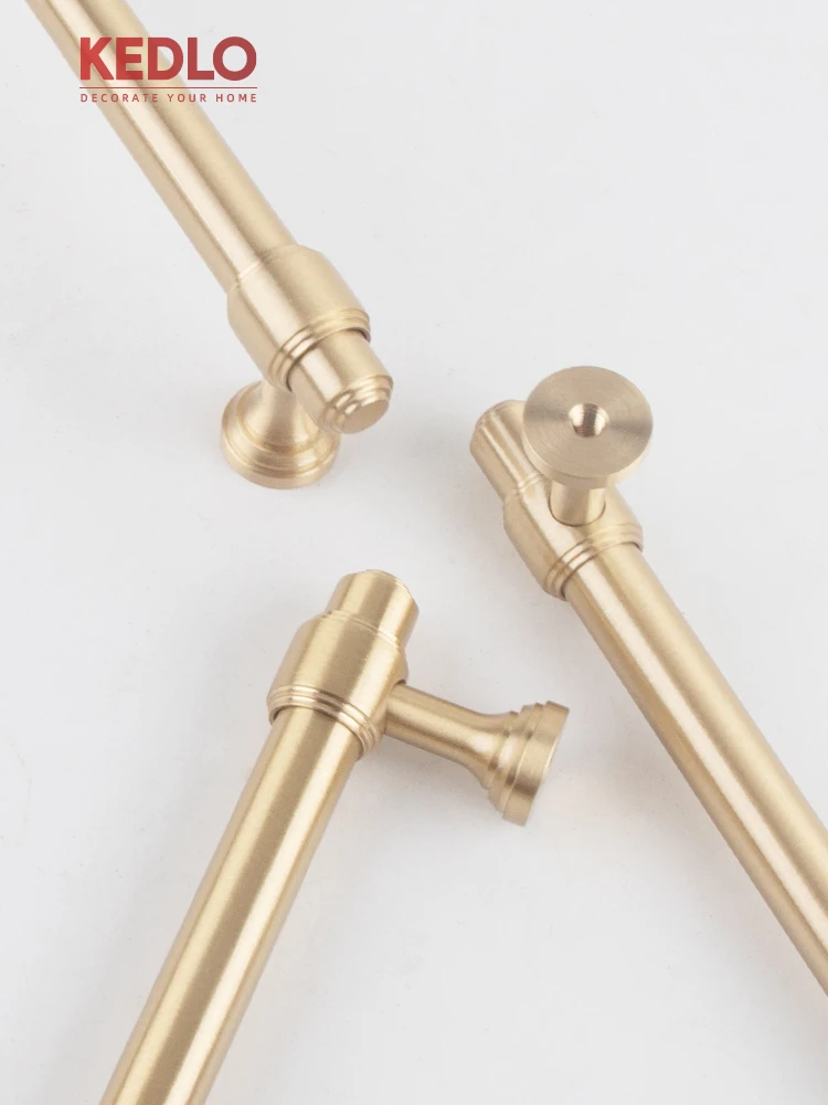 KEDLO Modern Simple Solid Brass European Light Luxury Handle Kitchen Cabinet Drawer Gold Long Handle