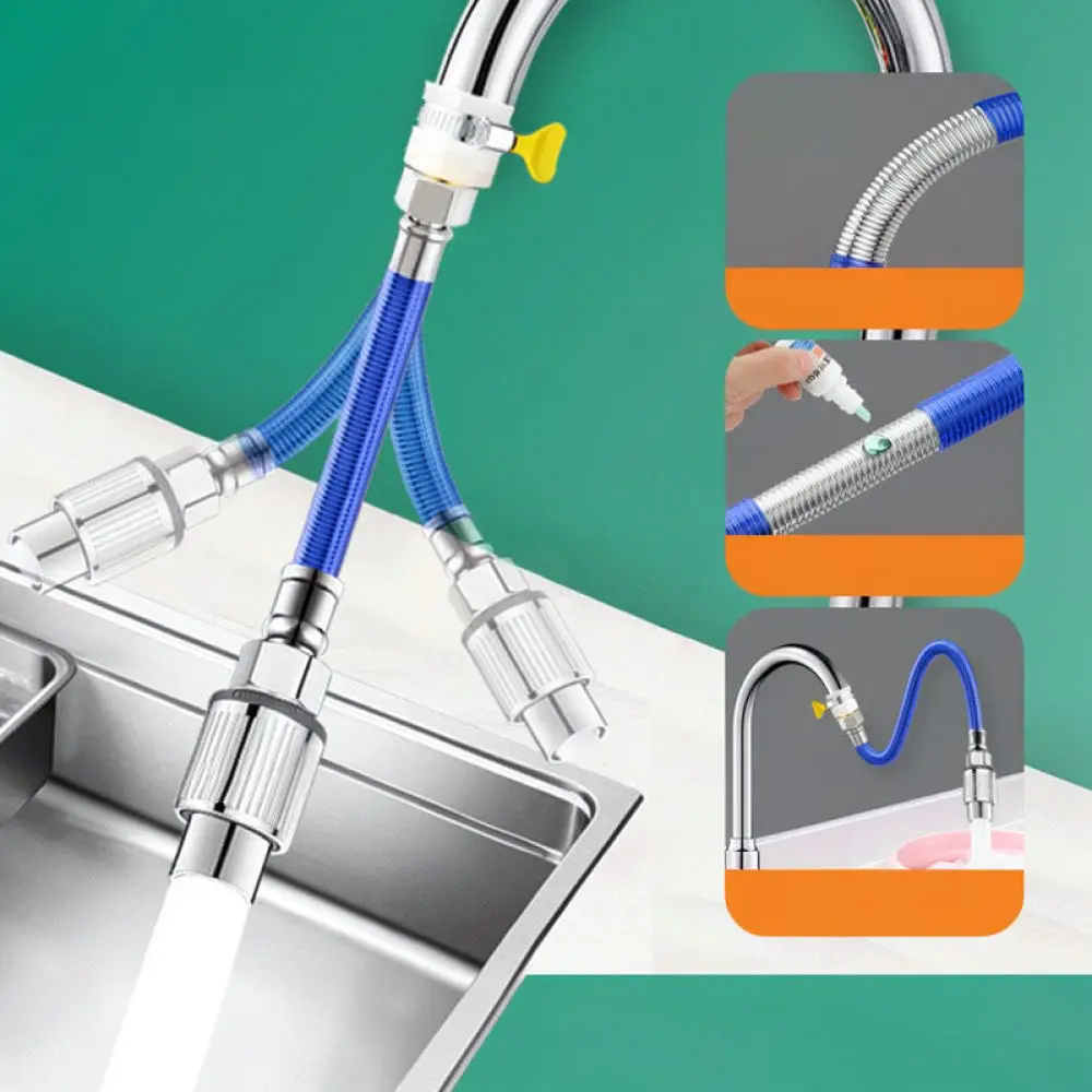 Adjustable Sink Faucet Extension Hose Flexible Sprayer Attachment Stainless Steel Water Tap Connector Universal Extender