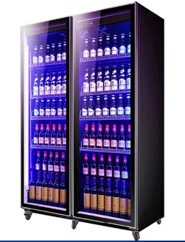 Display Refrigerator 220V Upright Freezer Full Double Glass Doors Soft Drinks Display Cooler