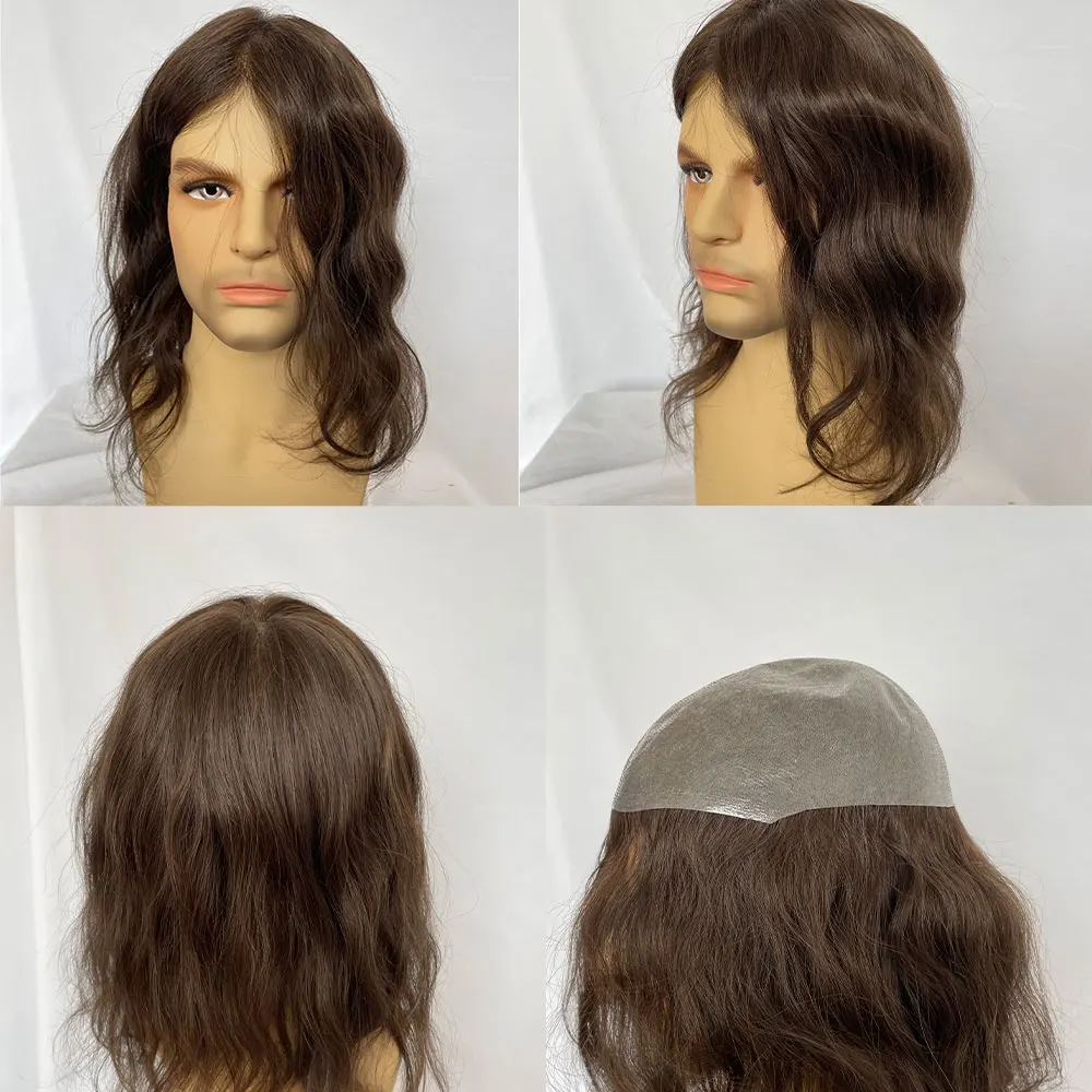 Brown 3#European Virgin Human Hair Skin PU Man Hairpieces Ultra Transparent Thin Skin PU Replacement Hair 12inch Long Hair 8x10