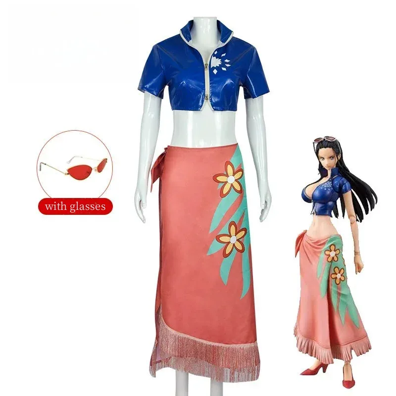 

Anime Cosplay Costume Dress Outfits Nico Robin for One Piece Women's Clothes Top Jacket Skirt Glasses Anime Exhibition Outfit