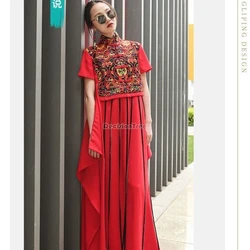 2026 chinese ethnic style women daily embroidery tassel tray buckle loose dress short sleeve stand collar a-line retro dress
