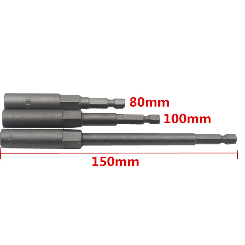 1PC  Impact Deep Nut Driver Socket Tool For Power Tool 80mm 100mm 150mm Extra Long 1/4 Hex Shank Nuts Bolt Removal Tools