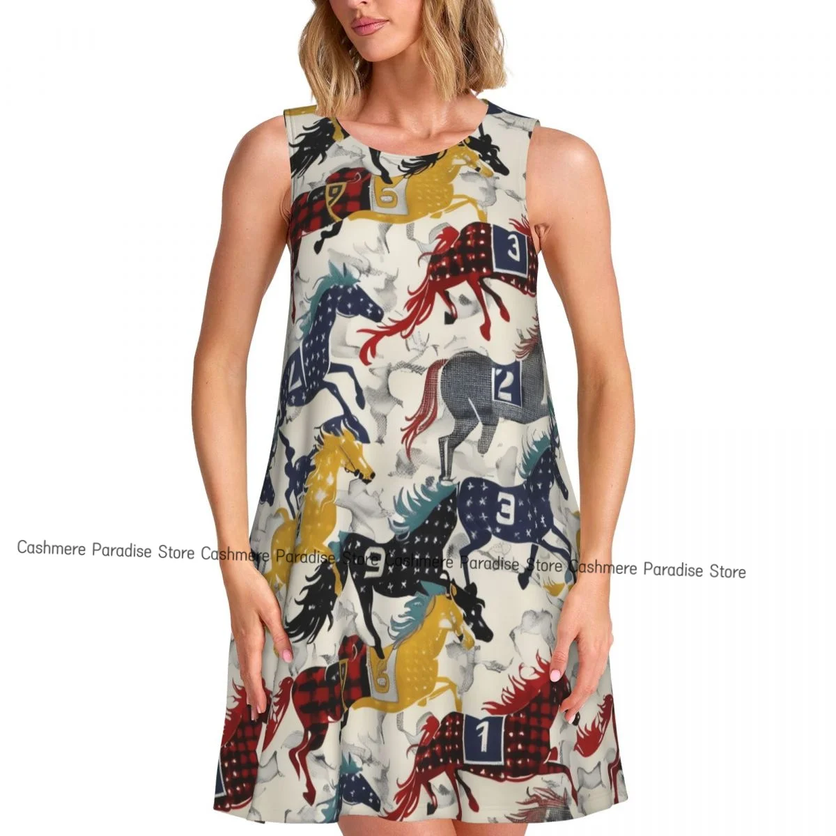 فستان نسائي ملون مع فساتين تي شيرت صيفية كاجوال لتغطية الشاطئ فستان بدون أكمام