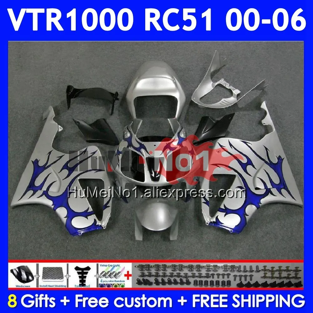 Body For HONDA VTR1000 RC51 01 02 03 2004 2005 2006 68No.16 SP1 SP2 VTR 1000 2000 2001 2002 2003 04 05 Blue Flames 06 Fairings