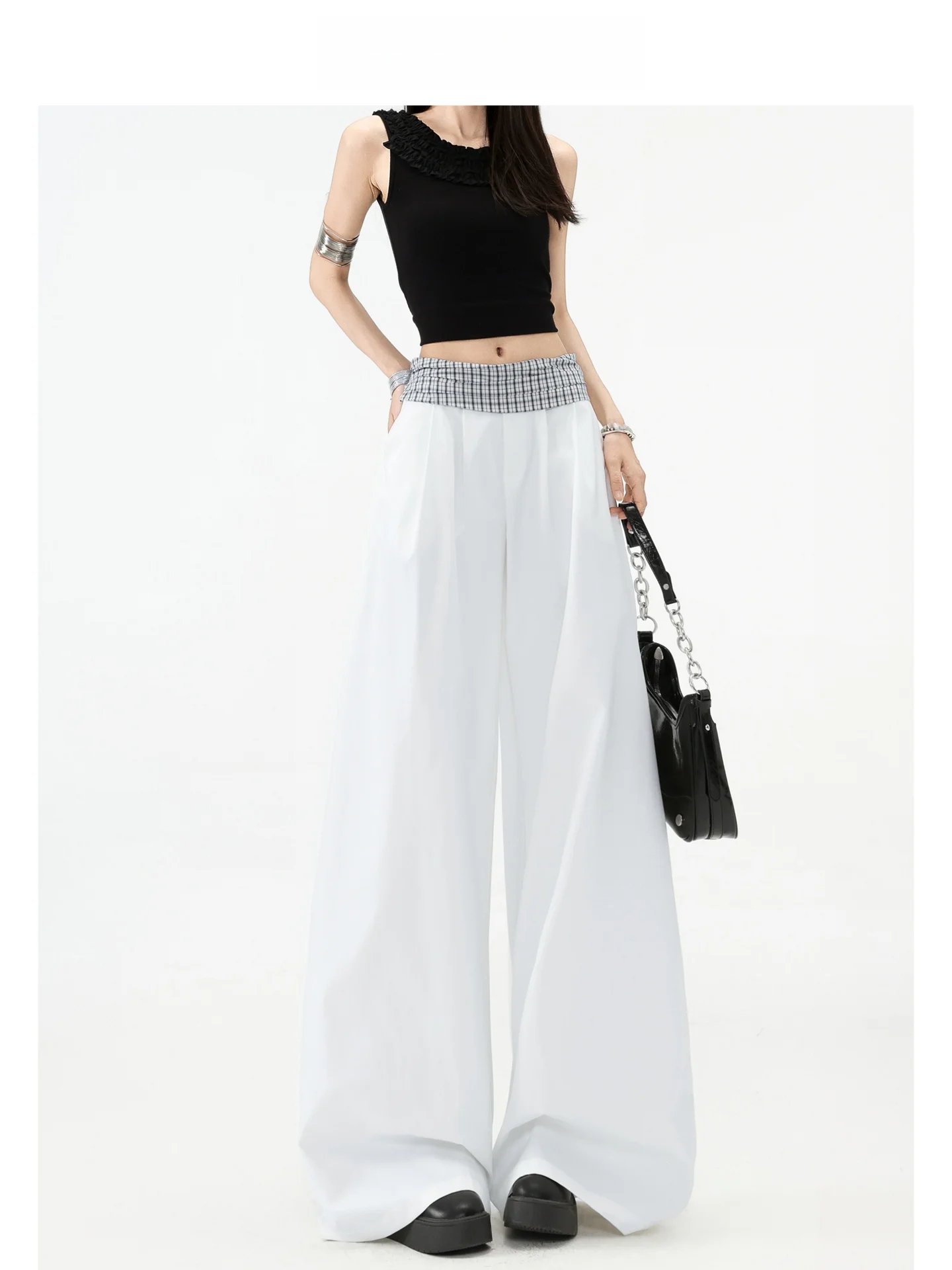 Pantalones Casuales de Pierna Ancha Forever 21 para Mujer, Pantalones Holgados de Cintura Alta con Caída, Pantalones Rectos Casuales para Caminar por la Ciudad