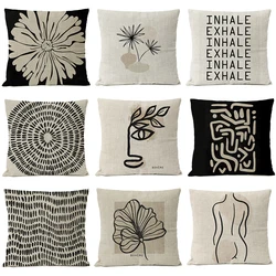 Abstract Black Geometric Linen Throw Pillow Cover Boho Floral Leaf Cushion Home Decor Decorative Decoration Sofa Pillow Case