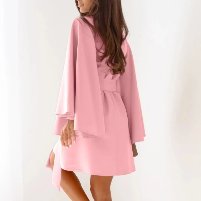 2025 женское модное сексуальное платье, весна-лето, последняя осень, однотонное мини-платье с круглым вырезом и длинными рукавами на талии для женщин