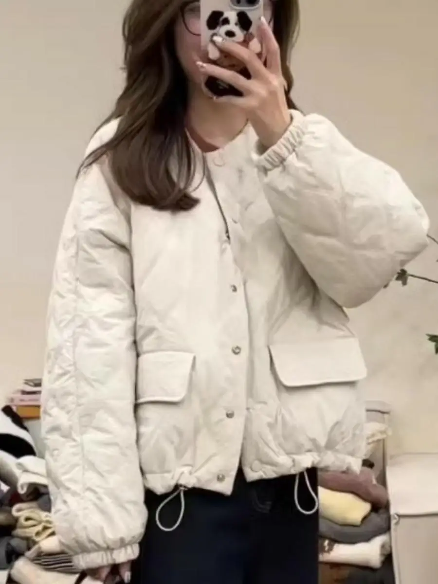 

Женская свободная повседневная хлопковая куртка укороченного фасона, осенне-зимняя, модная, утепленная, с длинными рукавами, воротником-стойкой и застежкой на пуговицах