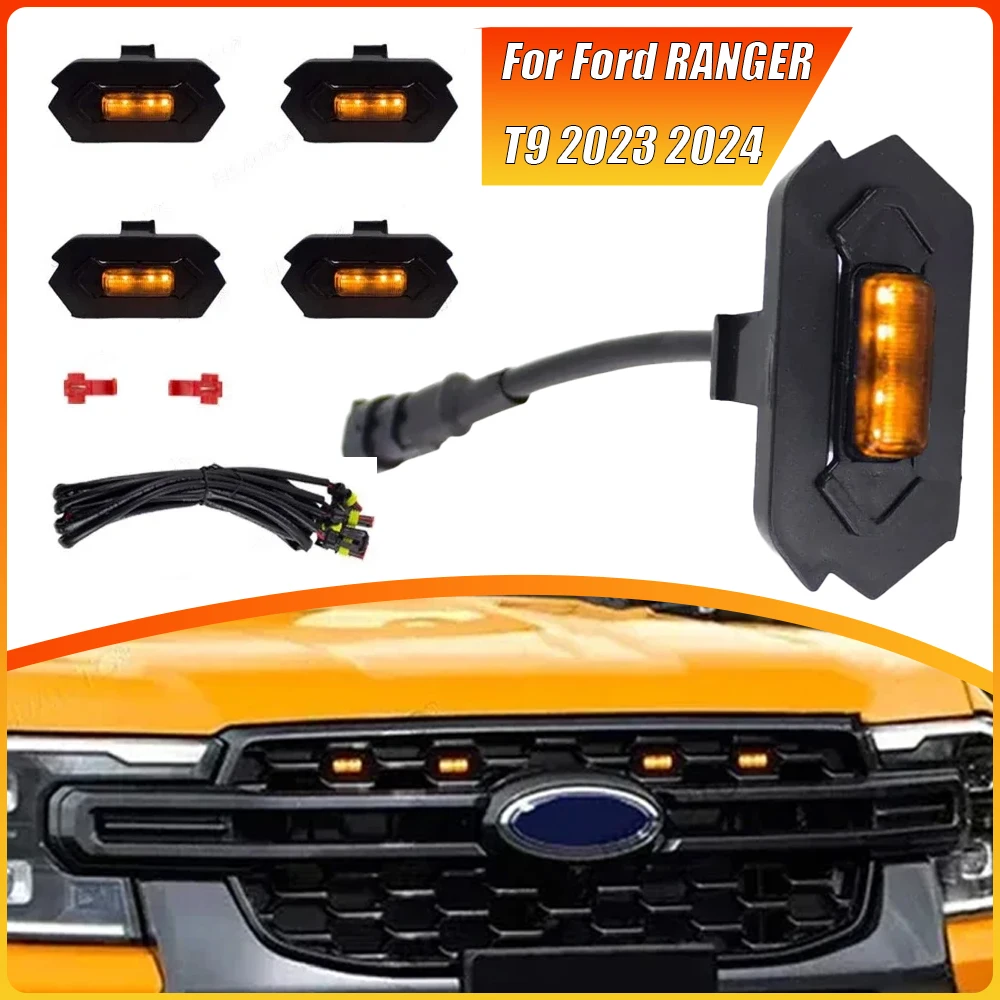 

Янтарный светодиодный светло-желтый светильник в стиле Raptor для Ford RANGER T9 2023 2024, полупрозрачный корпус, решетка, светодиодные передние противотуманные фары