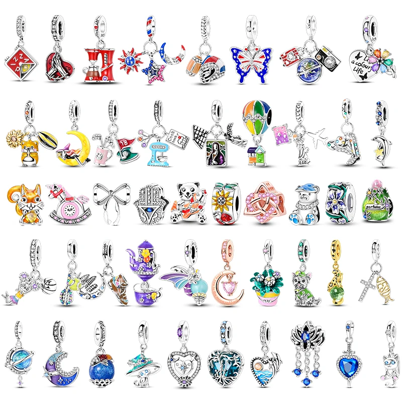 

925 Silver Charms Original Design Blue Eyes Zircon Cat Dog Bead Heart Charm DIY Fit Bracelet For Women Wedding Jewelry Gift