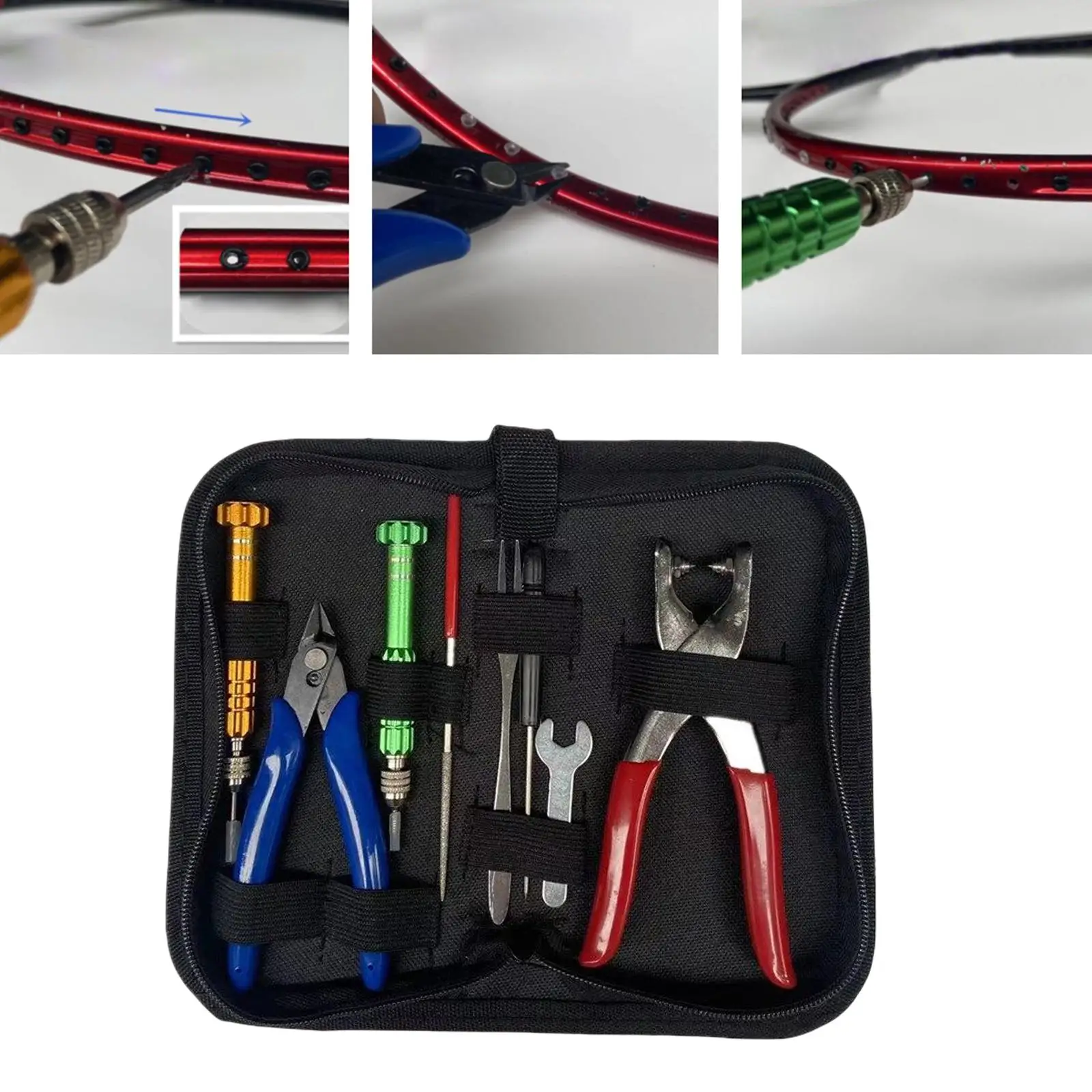 Kit de herramientas de abrazadera de encordado de arranque profesional, bolsa de almacenamiento, clavadora, alicates duraderos para raqueta de bádminton, accesorios para raqueta de tenis