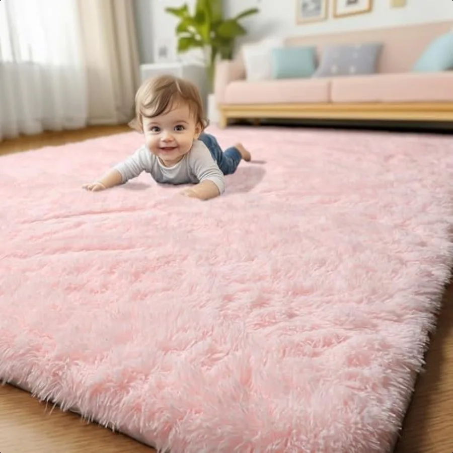 

Pink Area Rugs for Bedroom Girls Living Room Decor Fluffy Fuzzy Shag Rug 4x6 for Room Soft Cute Indoor Floor Carpet for Baby Te
