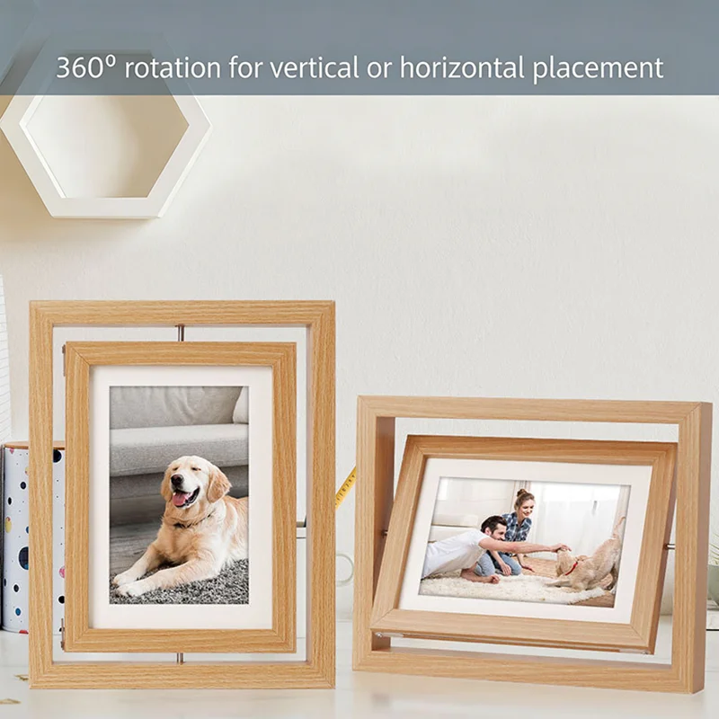 7 Inch Double Sided Rotatable Wooden Photo Frame Creative DIY Pet Dog Cat Memorial Gift Home Decor Desktop Ornament
