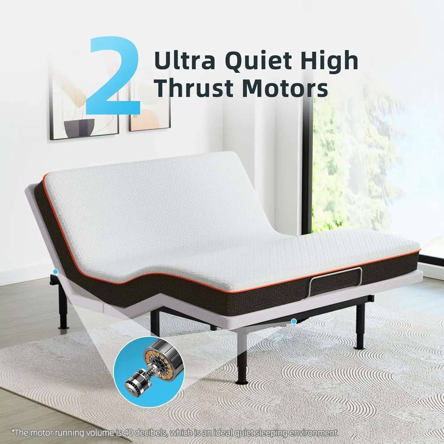 Full Adjustable Bed Base Frame, Massage & Wireless Remote, Dual USB Ports,Ergonomic Upholstered Bed Frame, Lift Motor, Under Bed