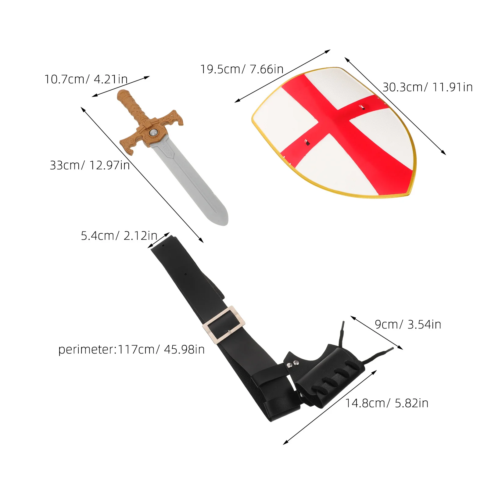 Autentyczny Średniowieczny Zestaw Tarcza, Miecz i Pas dla Kobiet i Mężczyzn - Kompleksowe Akcesoria do Kostiumu Rycerskiego na Halloween