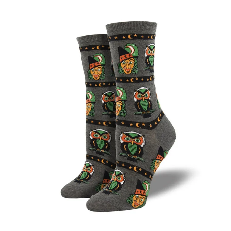 1  pair Creative and quirky pumpkin witches, owls trendy socks for male and female couples. Mid length socks for Halloween