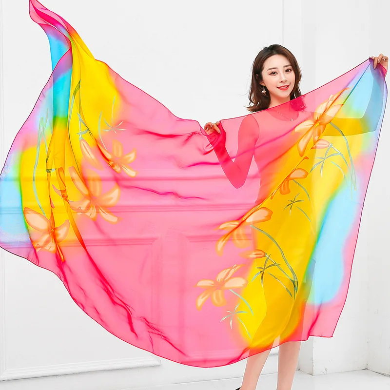 

2023 Summer Sunscreen Shawl Women Outdoor Wrap Silk Chiffon Muffler Cover Up Foulard Female Beach Style Summer Pareo Swimwear