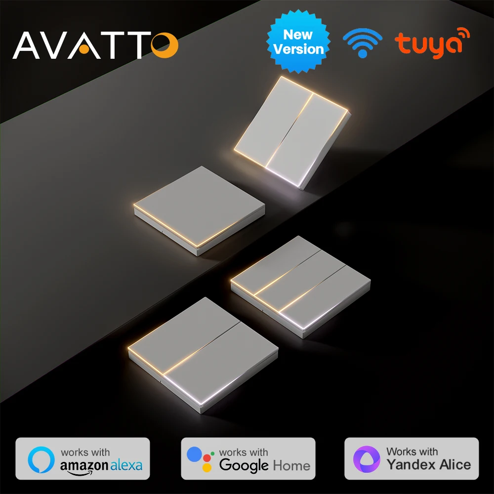 AVATTO Tuya WiFi สมาร์ทสวิทช์ใหม่ Blade Series Push ปุ่มสวิทช์ Ambient Light APP Control สนับสนุน Alexa Google Home Alice