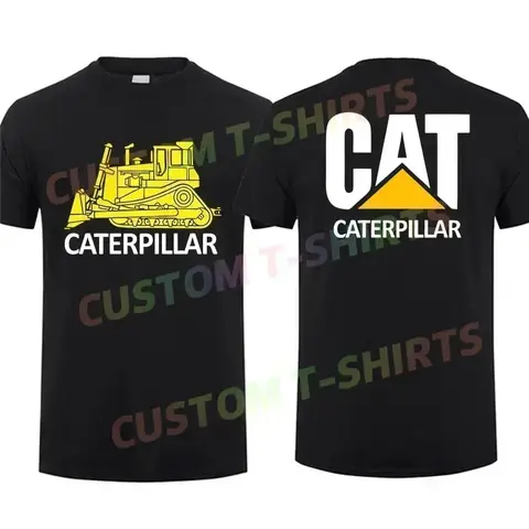 Summer Men T Shirt Casual Caterpillar Logo T-shirt Graphic Short Sleeves 100% Cotton S-3XL