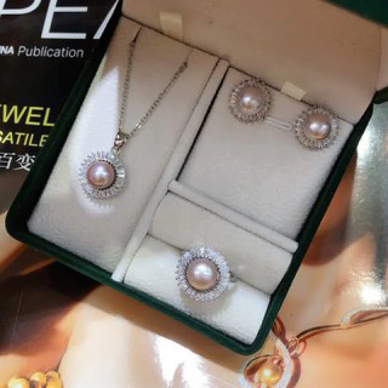 

Жемчужное ожерелье, серьги-гвоздики, регулируемое кольцо, комплект из трех предметов, универсальный подарок для друзей, Besties, пары, аутентичные