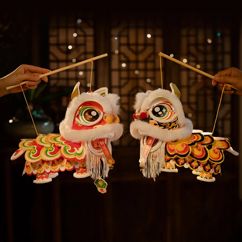 

2 Pcs Unfinished Chinese Traditional New Year Lanterns Lion Dance Hanging Lamp DIY Material Spring Festival Blessing Lantern
