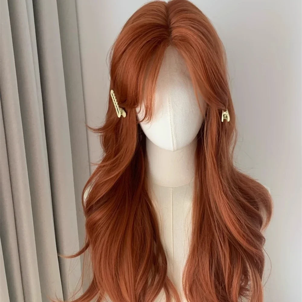 Peluca naranja Ashely para mujer, pelo largo rizado con onda grande frontal de encaje para Cosplay, uso diario, pelucas de Halloween de Color