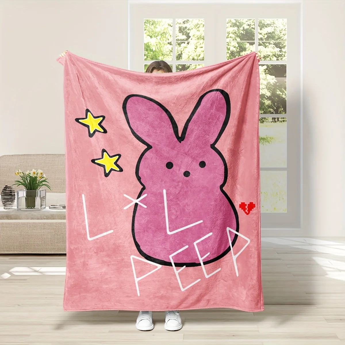 Peep Bunny Blanket: Embrace the Cute Design, Ultra-Soft Fabric, and Cozy Vibes for Your Adorable Home Decor