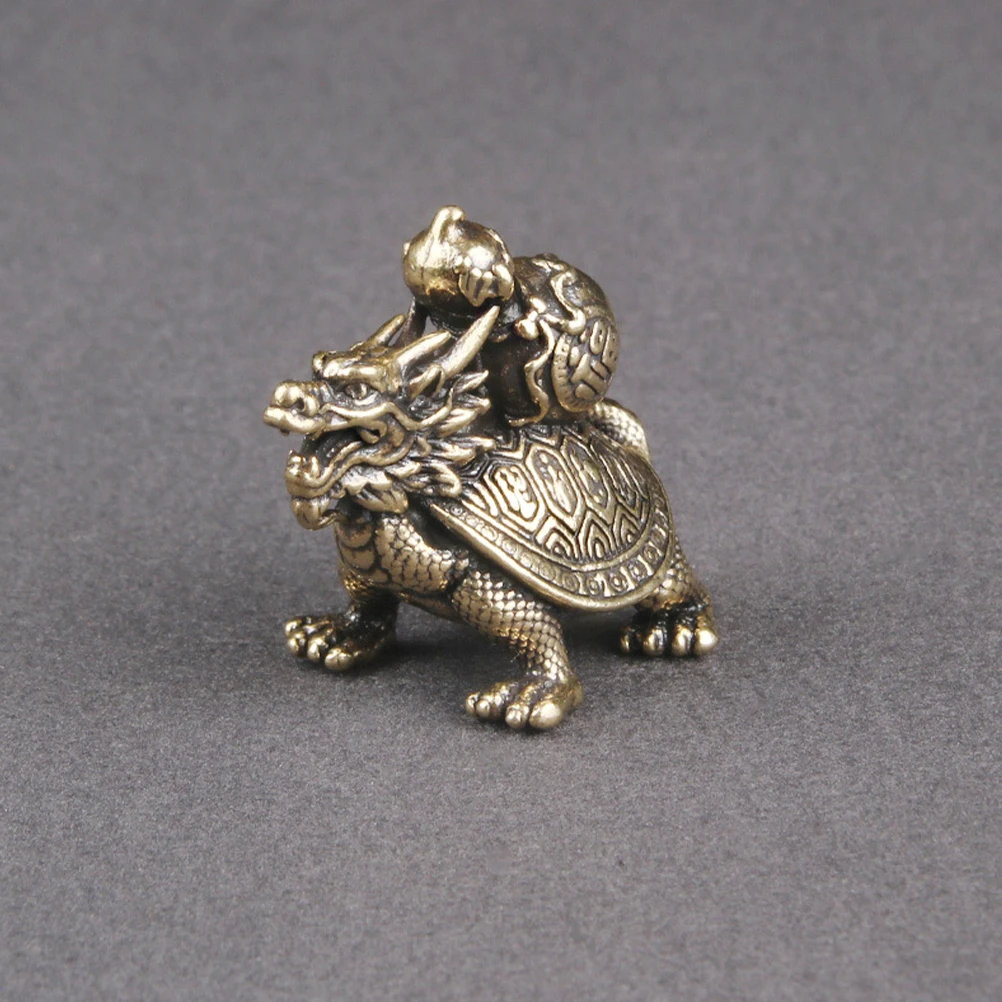 

Decoration Copper Sculpture Dragon Turtle Ornament Brass Home for Office Gourd Desk Animal Golden Statue