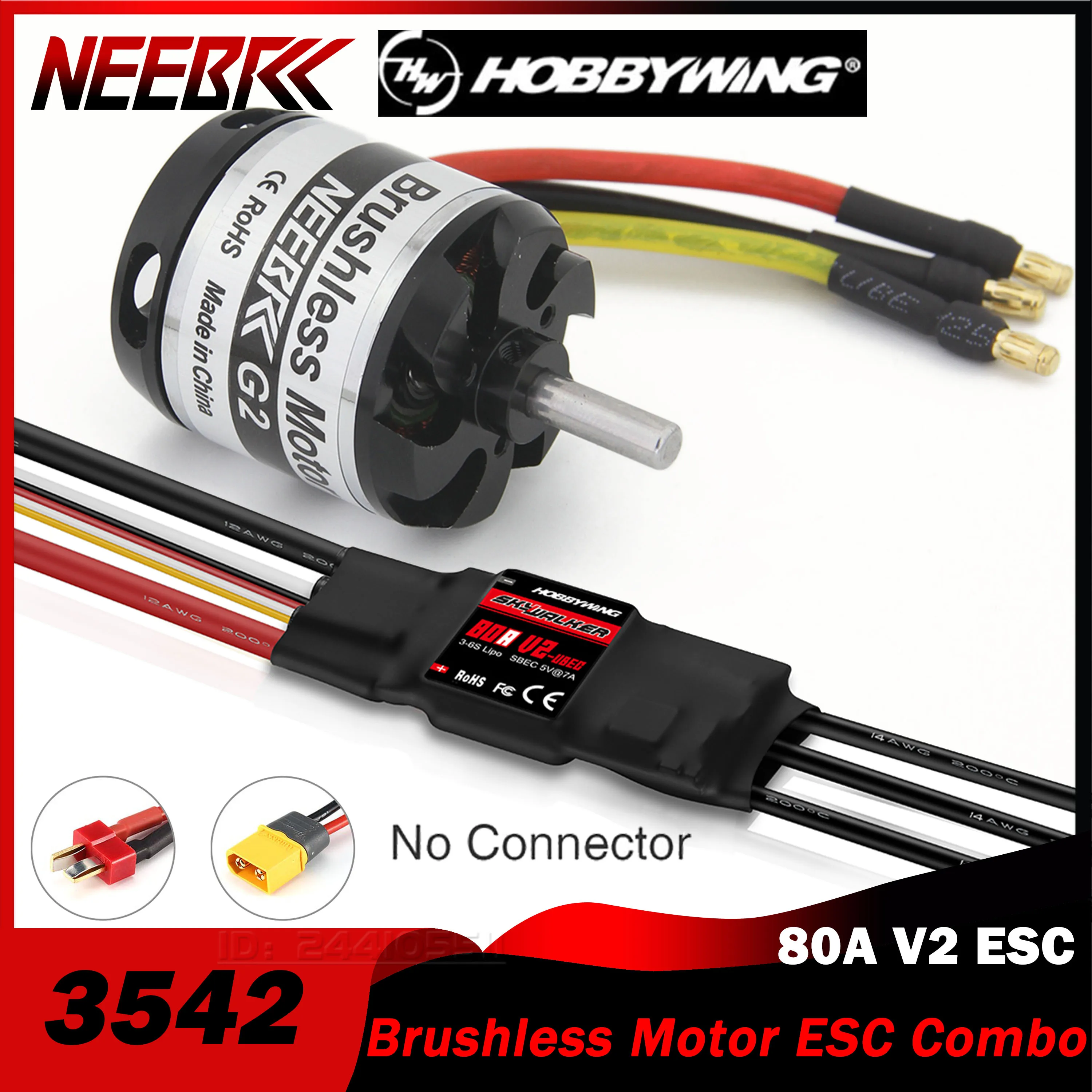 NEEBRC 3542 Outrunner Brushless Motor 80A V2 ESC Combo 1000KV 1250KV 1450KV 2-4S for RC Multicopter Drone Airplane Fixed-wing